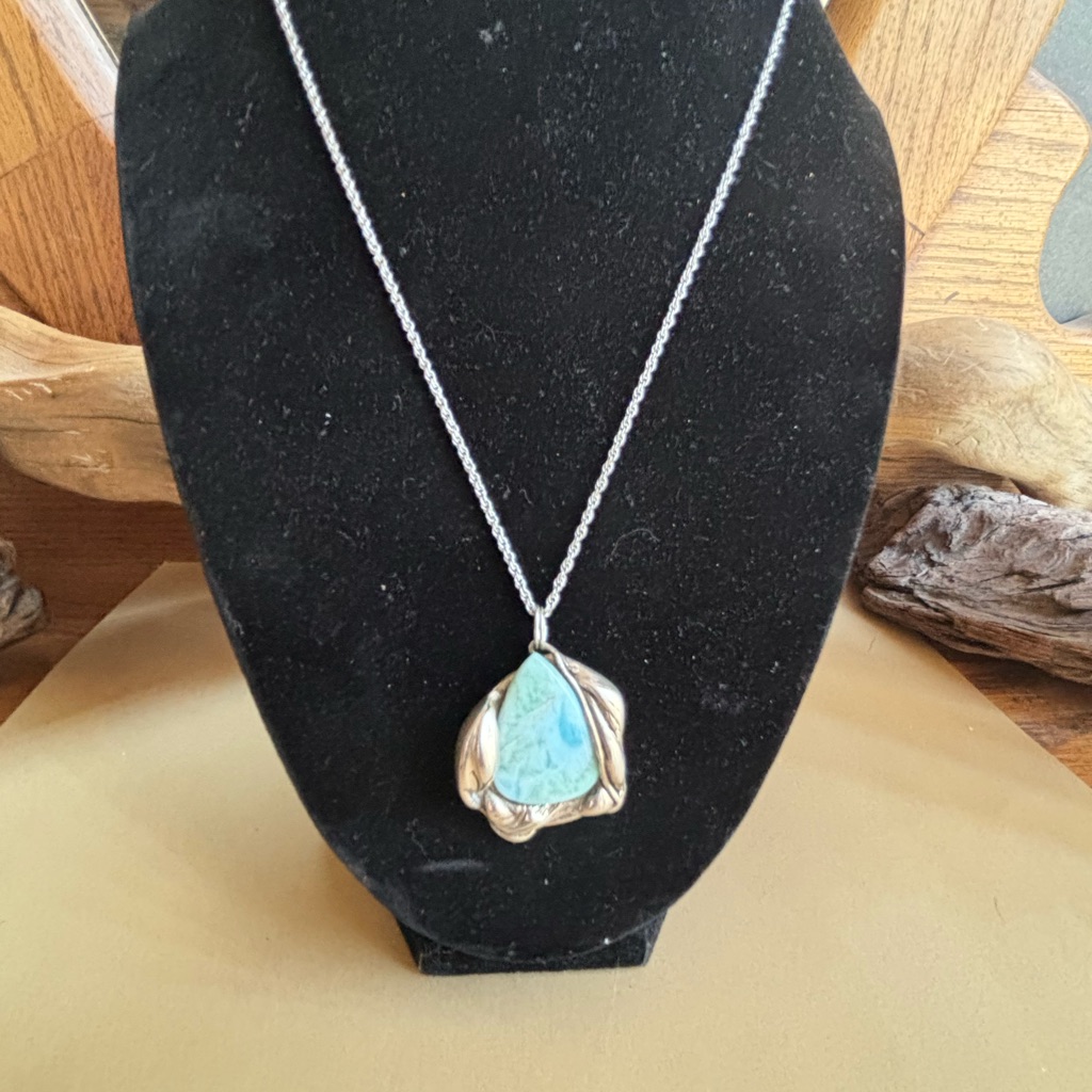 999 Fine Silver & Larimar Custom Cast Pendant